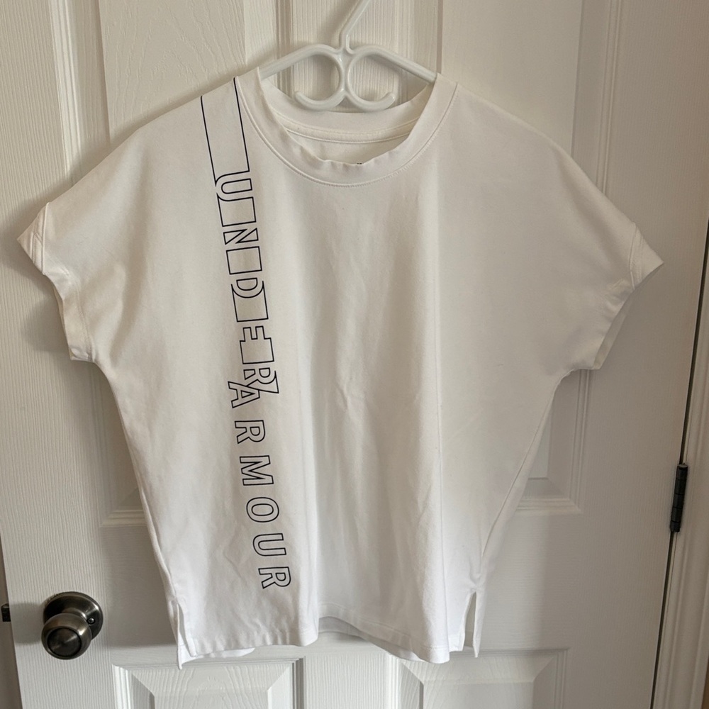 Under Armour White Tee with Vertical Logo